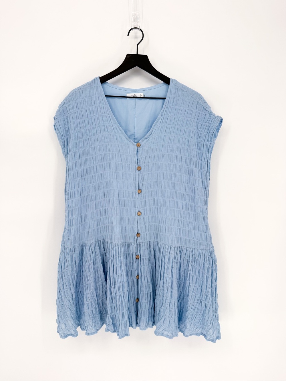 Talulah Button Down Crinkle Textured Mini Dress Periwinkle Blue Large